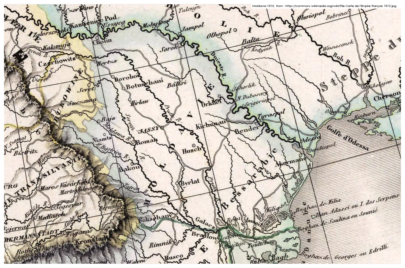 Map of the Principality of Moldavia in 1810, before the Russian annexation of Bessarabia in 1812