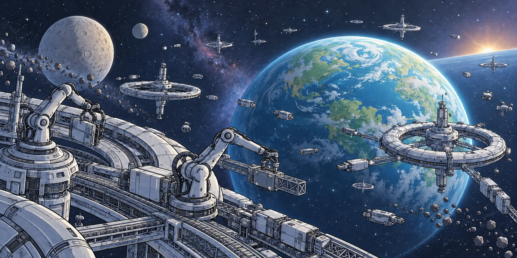 Unlit orbital factories, robotic construction arms and uncrewed spacecraft continue their work around a blue-green planet, with nobody left to watch.
