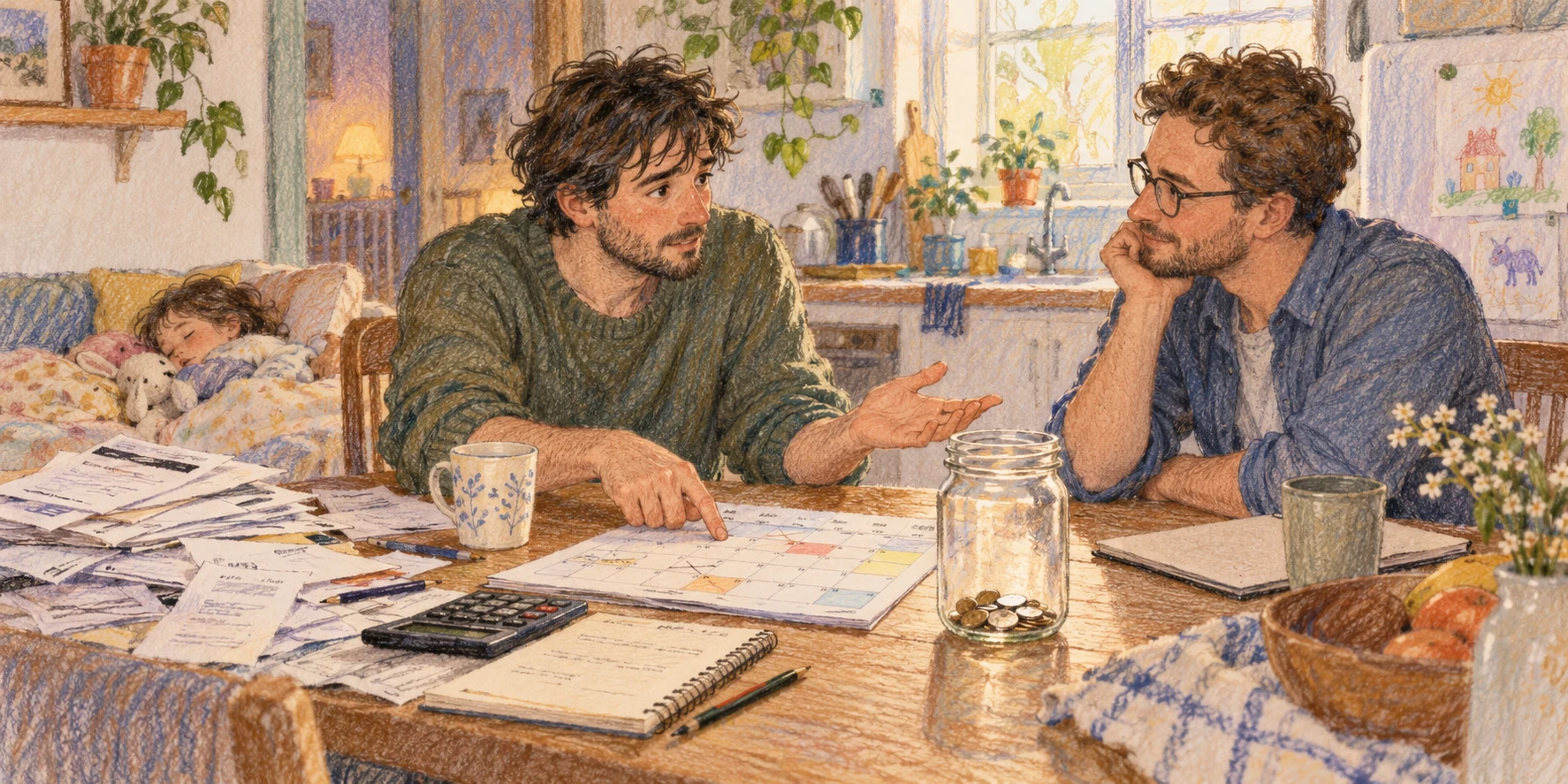 A parent describes his practical needs while a designer listens.