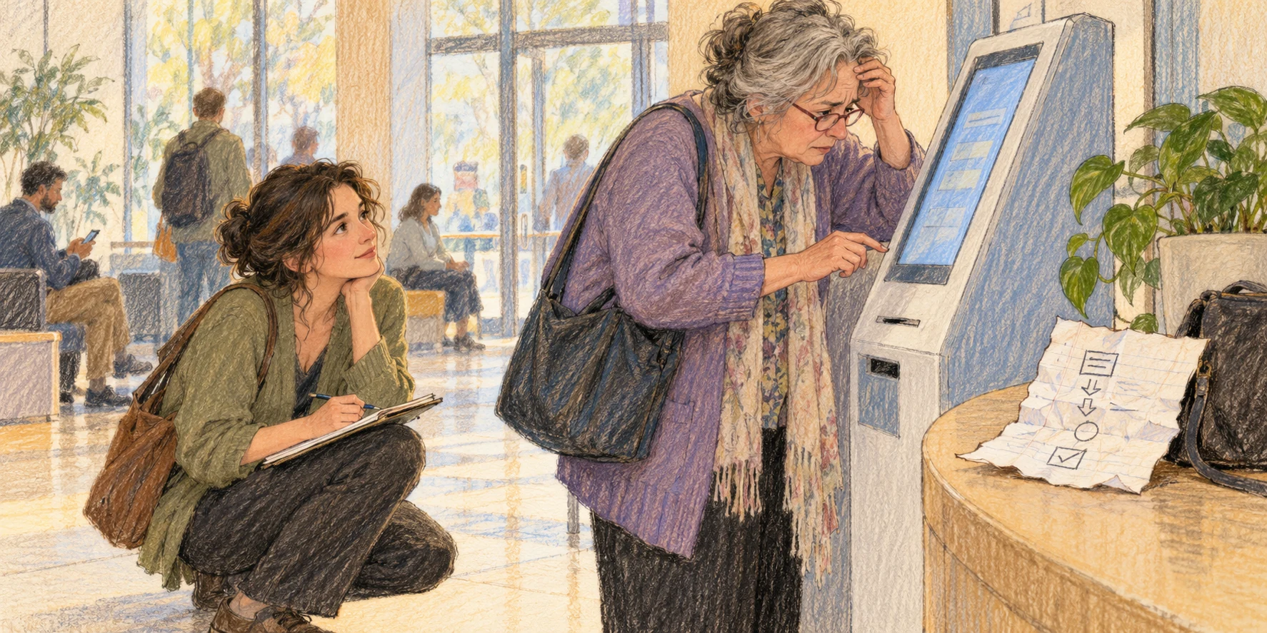 A researcher observes someone working around a difficult interface.