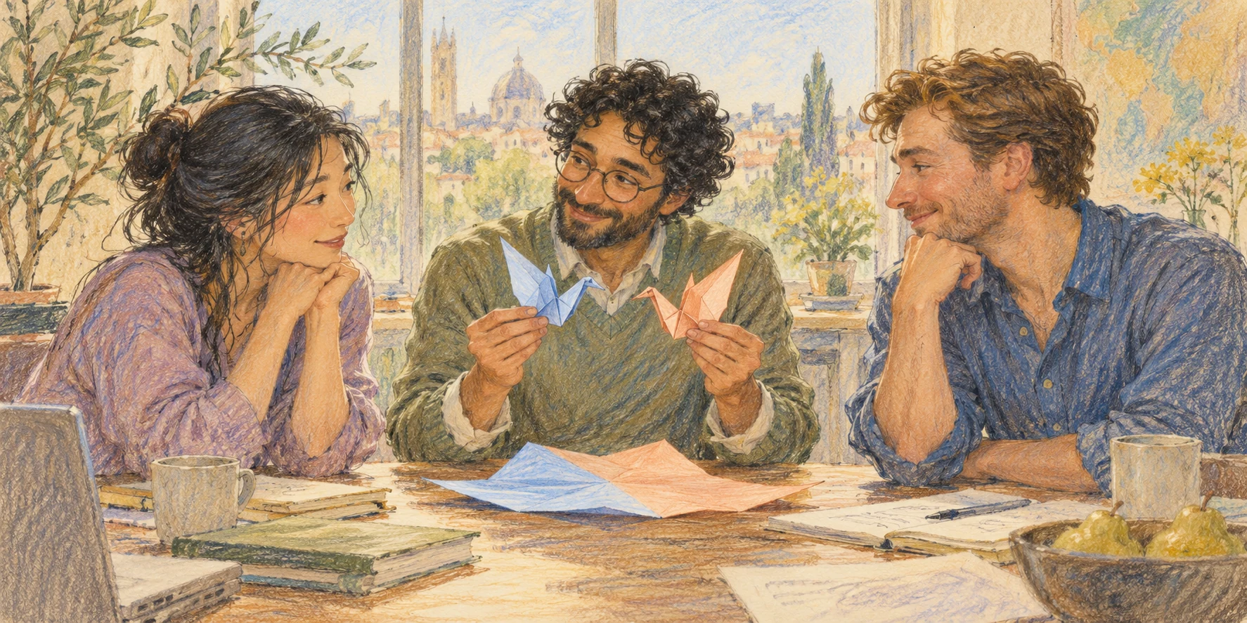 Colleagues compare different interpretations in a cross-cultural conversation.