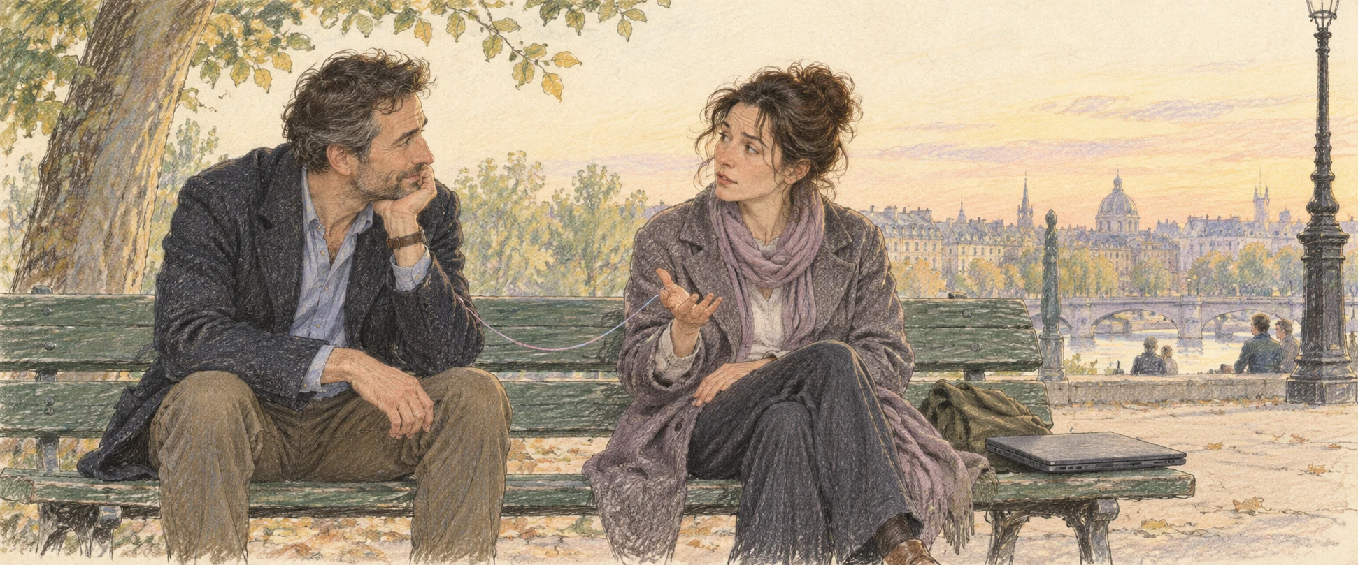 A leader listens to a skeptical colleague on a park bench.